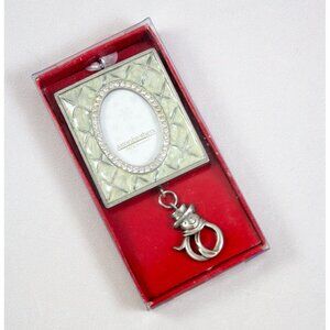 Aaron Brothers Mini Picture Frame Pewter Ornament w/Rhinestones & Snowman Charm